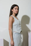 Acid Washed Stripe Button Down Vest