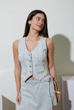 Acid Washed Stripe Button Down Vest