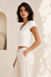 Ribbed Button Down Top (Off White)