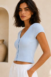 Ribbed Button Down Top (Blue)