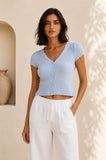 Ribbed Button Down Top (Blue)