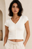 Ribbed Button Down Top (Off White)