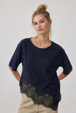 Lace Hem Knit Tee (Navy)