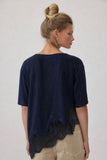 Lace Hem Knit Tee (Navy)
