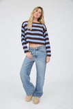 Stripe Exposed Seam Long Sleeve Cropped Sweater