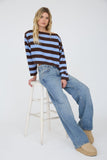 Stripe Exposed Seam Long Sleeve Cropped Sweater