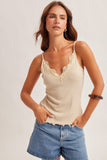 Raegan Lace Trim Cami (Stone)