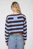 Stripe Exposed Seam Long Sleeve Cropped Sweater