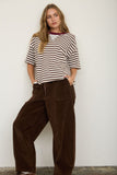 Stripe Colorblock Detail Short Sleeve Knit T-Shirt (Dark Brown Multi)