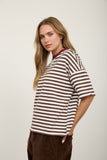 Stripe Colorblock Detail Short Sleeve Knit T-Shirt (Dark Brown Multi)