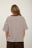 Stripe Colorblock Detail Short Sleeve Knit T-Shirt (Dark Brown Multi)