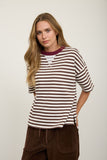 Stripe Colorblock Detail Short Sleeve Knit T-Shirt (Dark Brown Multi)