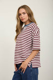 Stripe Colorblock Detail Short Sleeve Knit T-Shirt (Burgundy Multi)