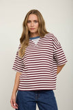 Stripe Colorblock Detail Short Sleeve Knit T-Shirt (Burgundy Multi)