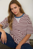 Stripe Colorblock Detail Short Sleeve Knit T-Shirt (Burgundy Multi)