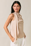 Mock Neck Sleeveless Asymmetric Drape Top