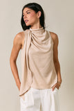 Mock Neck Sleeveless Asymmetric Drape Top