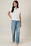 Henley Neck Short Cap Sleeve Top