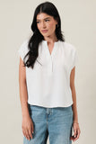 Henley Neck Short Cap Sleeve Top