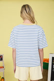 Stripe Colorblock Detail Short Sleeve Knit T-Shirt (Dusty Blue Multi)
