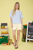 Stripe Colorblock Detail Short Sleeve Knit T-Shirt (Dusty Blue Multi)