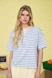 Stripe Colorblock Detail Short Sleeve Knit T-Shirt (Dusty Blue Multi)