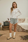 Floral Snap Front Long Sleeve Waffle Knit Top