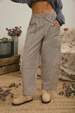 Stripe Pocket Detail Wide Leg Pants (Brown)