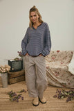 Stripe Pocket Detail Wide Leg Pants (Brown)