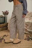 Stripe Pocket Detail Wide Leg Pants (Brown)