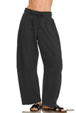 Fleece Barrel Leg Sweatpants (Black)