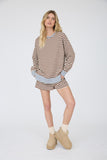 Striped Boxy Long Sleeve Contrast Knit Top (Brown Multi)
