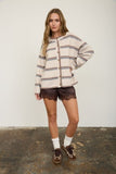 Heathered Stripe Button-Down Knit Cardigan (Oatmeal Multi)