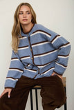 Heathered Stripe Button-Down Knit Cardigan (Denim Multi)