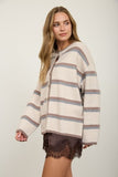Heathered Stripe Button-Down Knit Cardigan (Oatmeal Multi)