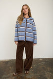 Heathered Stripe Button-Down Knit Cardigan (Denim Multi)