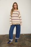 Exposed Seam Striped Round Neck Pullover (Ivory Multi)