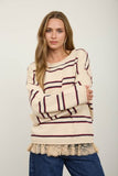 Exposed Seam Striped Round Neck Pullover (Ivory Multi)