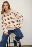 Exposed Seam Striped Round Neck Pullover (Ivory Multi)