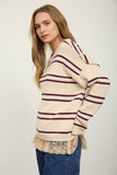Exposed Seam Striped Round Neck Pullover (Ivory Multi)