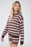 Multi-color Stripe Boxy Long Sleeve Knit Top (Light Pink)