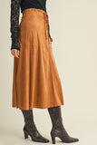 Drawstring Suede A-Line Skirt
