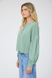 Notch Neck Boxy Long Sleeve Knit Crop Top
