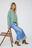 Notch Neck Boxy Long Sleeve Knit Crop Top