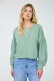 Notch Neck Boxy Long Sleeve Knit Crop Top