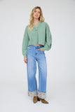 Notch Neck Boxy Long Sleeve Knit Crop Top