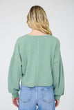 Notch Neck Boxy Long Sleeve Knit Crop Top