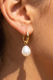 Gold Plated Pearl Huggie Earrings