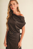 Suede Asymmetric Cowl Dress