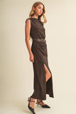 Suede Asymmetric Cowl Dress
